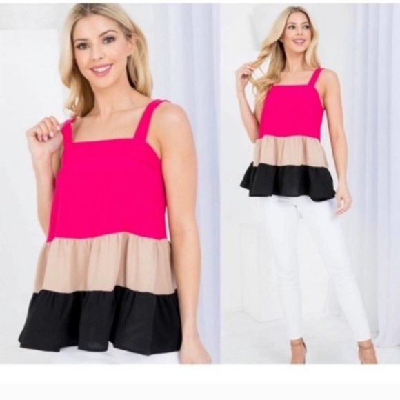 Tops - 🧡6/$25🧡COLOR BLOCK TIERED TOP/BLOUSE-NEW